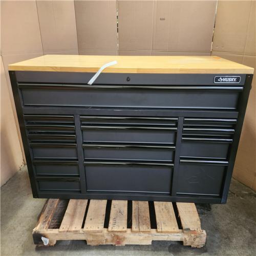 Phoenix LIKE NEW Husky Heavy Duty 61 in. W x 22 in. D 15-Drawer Matte Black Mobile Workbench Cabinet with Solid Wood Top