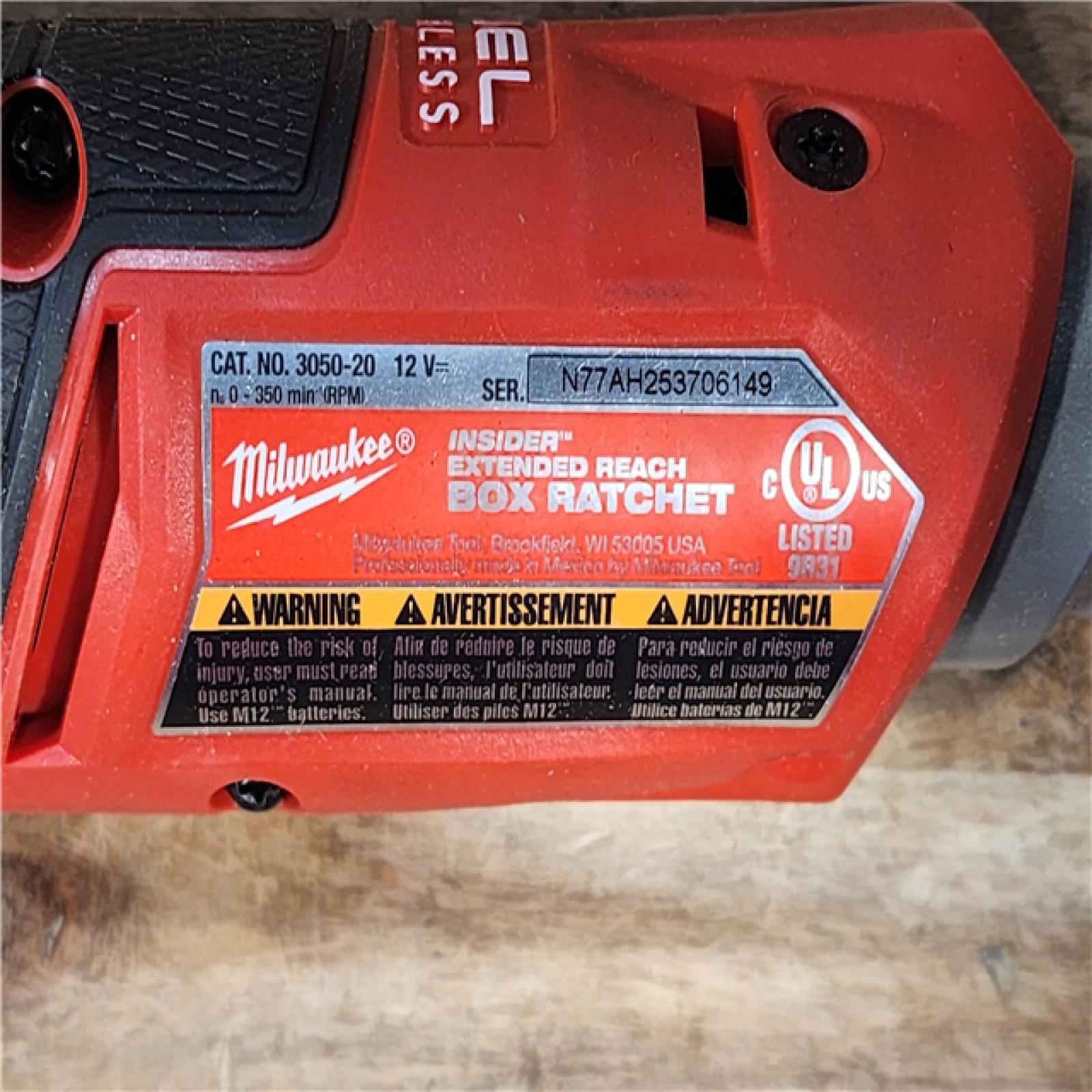 HOUSTON LOCATION - AS-IS Milwaukee FUEL INSIDER 12V Lithium-Ion Brushless Cordless 1/4 in. - 3/8 in. Extended Reach Box Ratchet (Tool-Only)