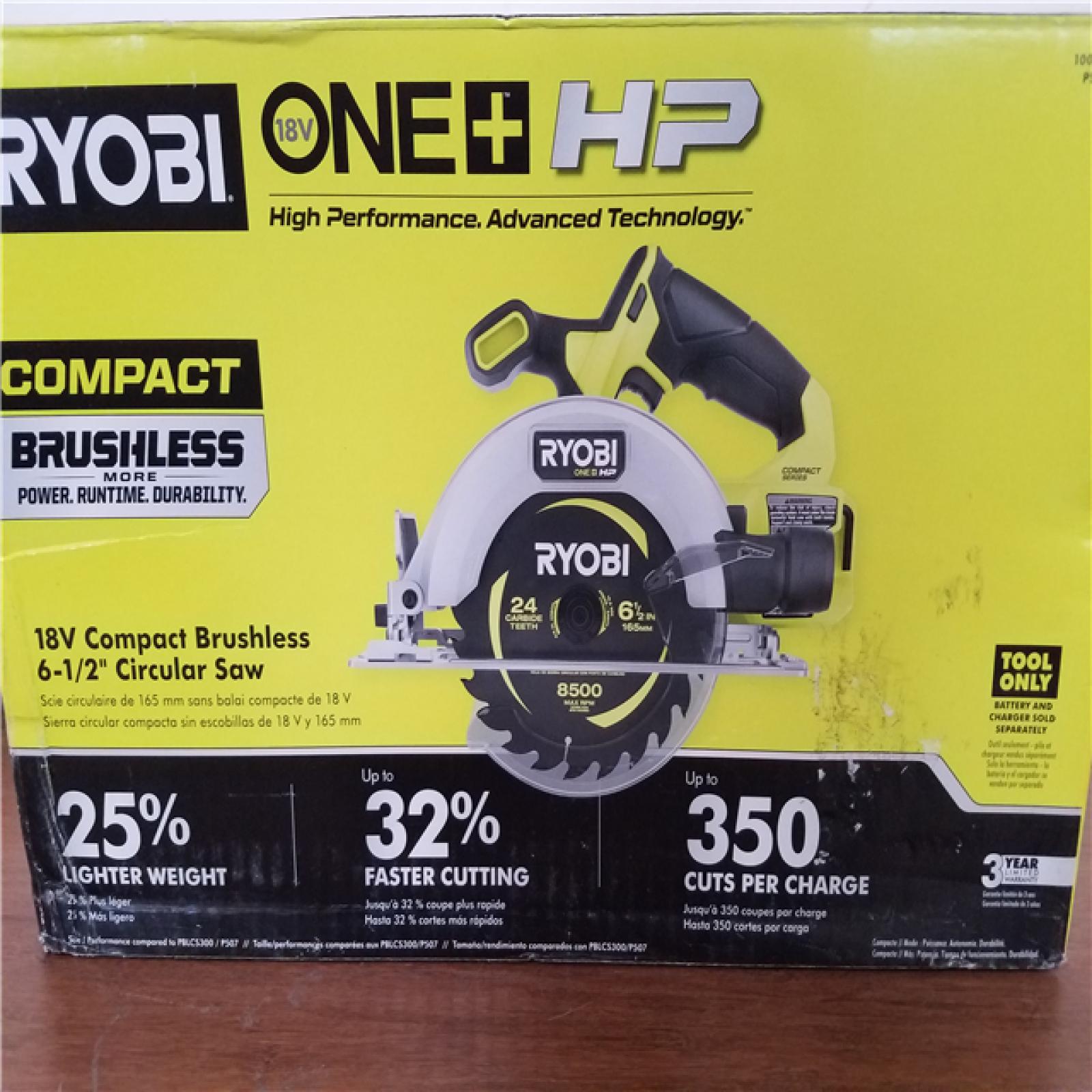 CALIFORNIA AS-IS RYOBI ONE+18V COMPACT BRUSHLESS 6-1/2CIRCULAR SAW (TOOL ONLY)