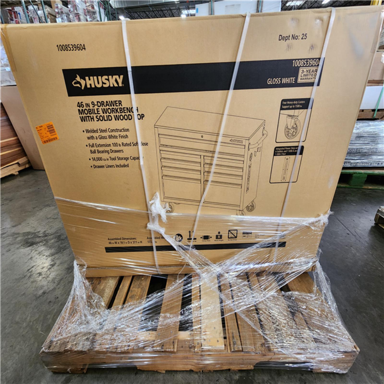 Phoenix NEW Husky Tool Storage 46 in. W x 18 in. D 9-Drawer Gloss White Mobile Workbench Cabinet (SEALED)