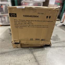 DALLAS LOCATION- AS IS- Husky 56 in. W x 27.6 in. D 10-Drawer Work Bench with Peg Board and Top Cabinets