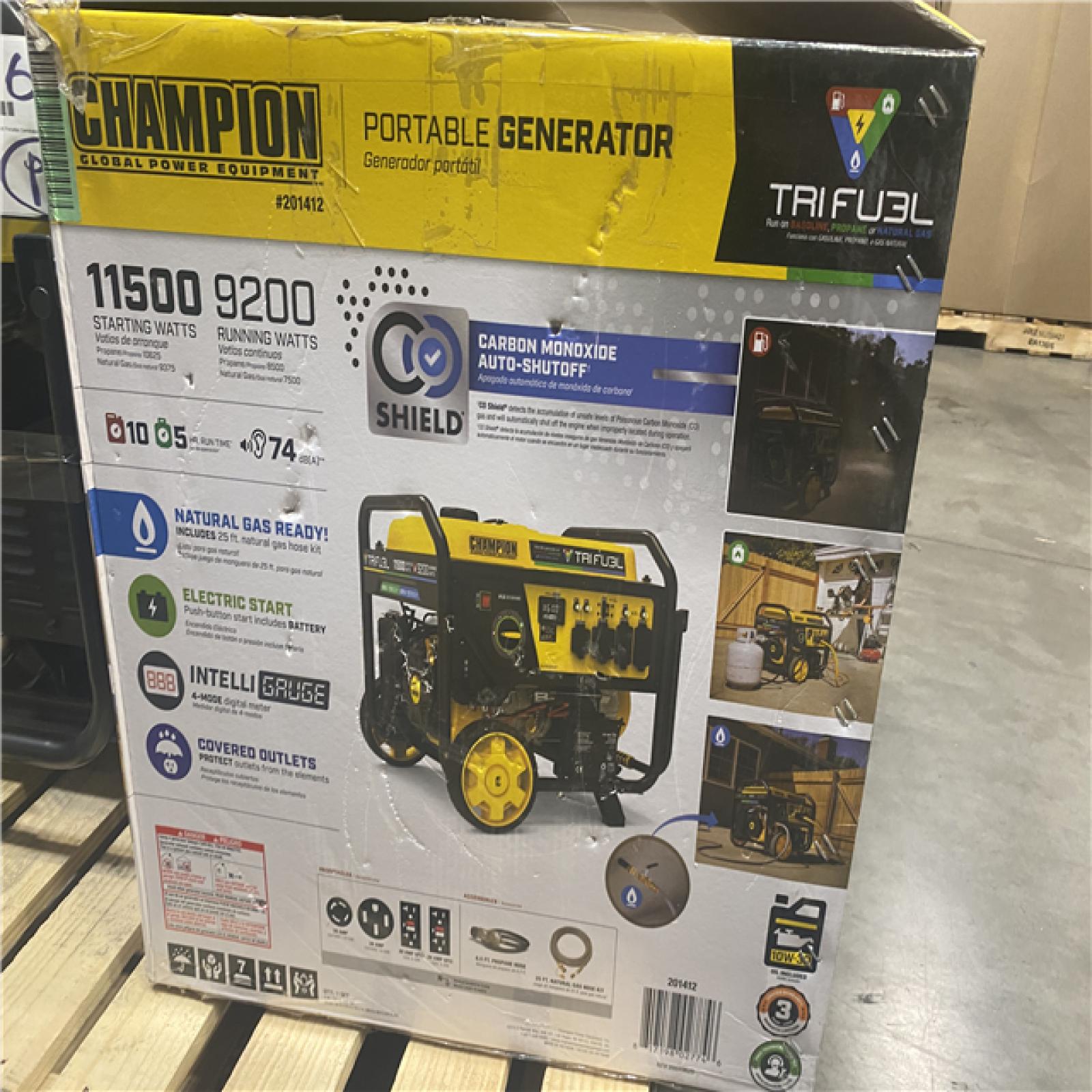 Dallas Location - As-Is Champion Power Equipment 11 500/9 200-Watt Gas Tri-Fuel Portable Generator