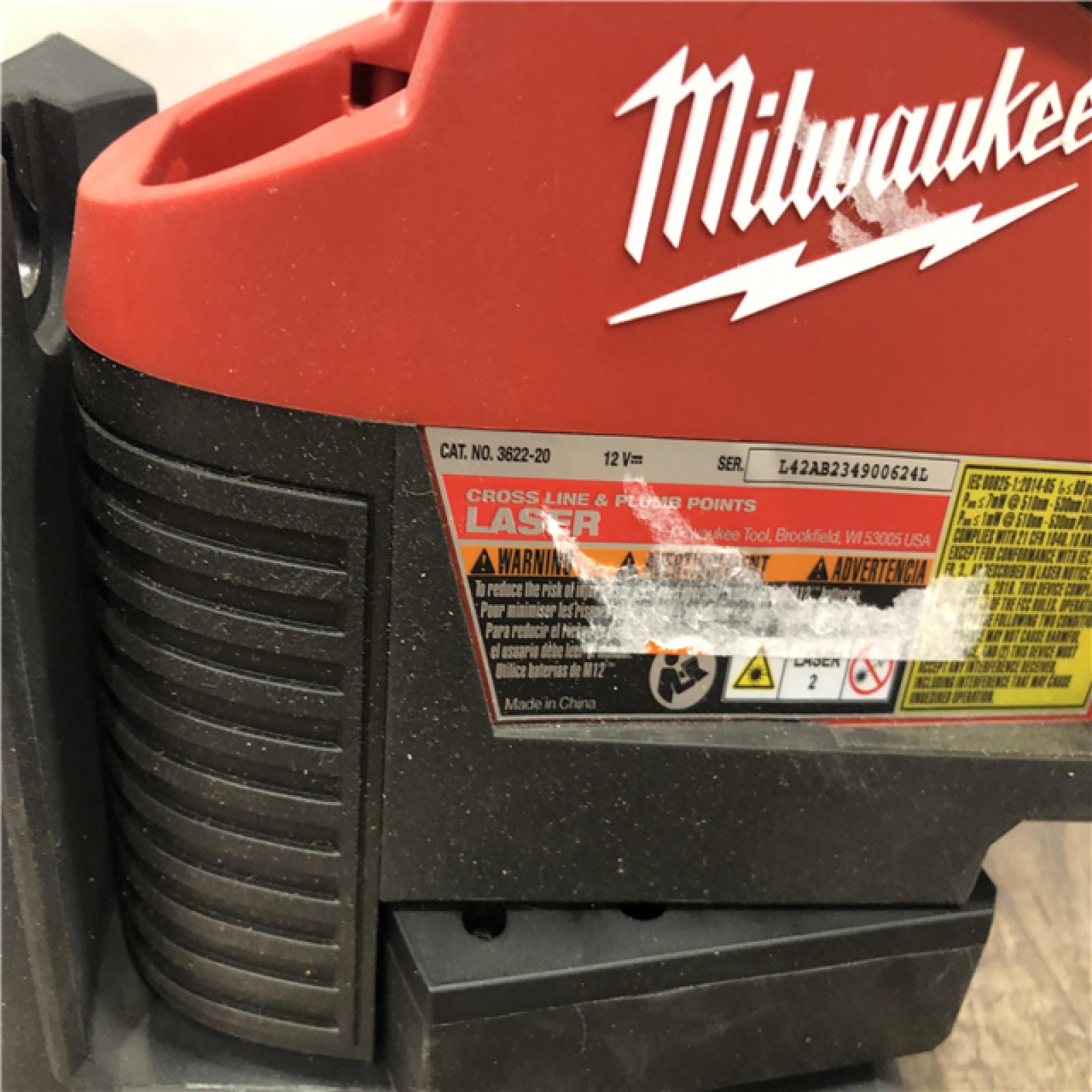 AS-IS Milwaukee 12-Volt Lithium-Ion Cordless Green 125 ft. Cross Line and Plumb Points Laser Level (Tool-Only)