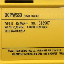 AS-IS DEWALT 20V MAX 550 PSI 1.0 GPM Cold Water Cordless Power Cleaner with 4-Nozzles (Tool Only)