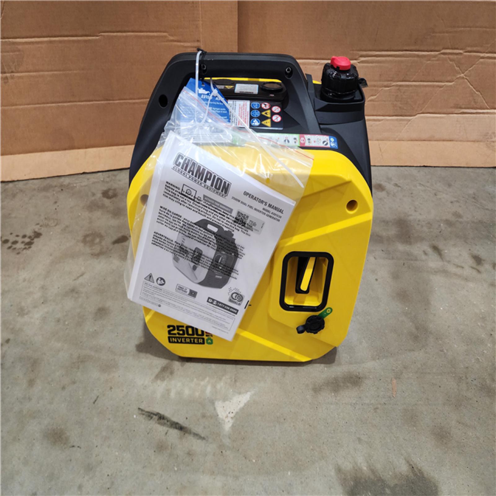 HOUSTON LOCATION - AS - IS CHAMPION 2500/1850-Watt Recoil Start Gasoline/Propane Powered Dual Fuel Inverter Generator with Quiet Technology and CO Shield