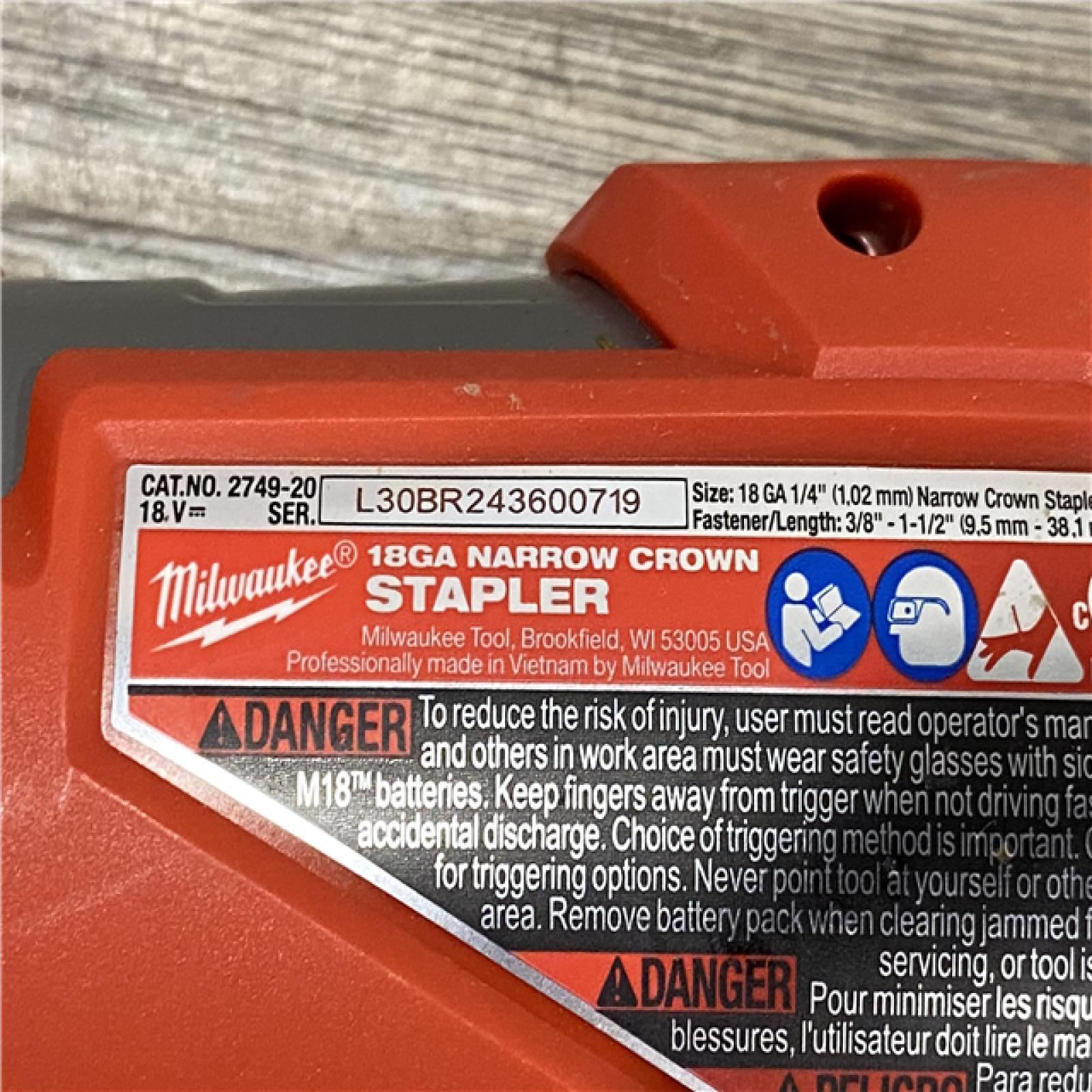 AS-IS Milwaukee  FUEL 18-Volt Lithium-Ion Brushless Cordless 18-Gauge 1/4 in. Narrow Crown Stapler (Tool-Only)