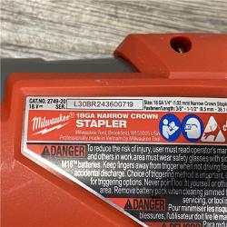 AS-IS Milwaukee  FUEL 18-Volt Lithium-Ion Brushless Cordless 18-Gauge 1/4 in. Narrow Crown Stapler (Tool-Only)