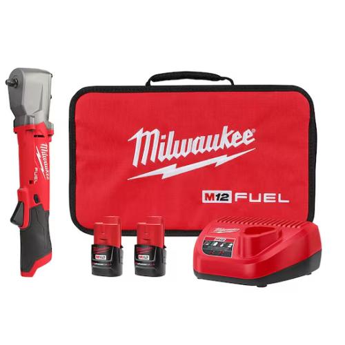 NEW! - Milwaukee M12 FUEL 12V Lithium-Ion Brushless Cordless 3/8 in. Right Angle Impact Wrench Kit with Two 2.0 Ah Batteries