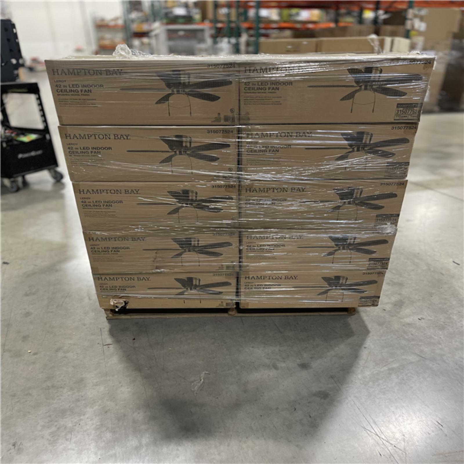 DALLAS LOCATION - Hampton Bay Leroy 42 LED Brushed Nickel Ceiling Fan With Light PALLET-(40 UNITS)