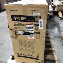 DALLAS LOCATION- Husky Tool Storage 46 in. W x 18 in. D 9-Drawer Mobile Workbench Cabinet in Gloss Black