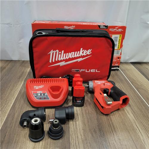 AS-IS Milwaukee M12 FUEL 12V Lithium-Ion Brushless Cordless 4-in-1 Installation 3/8 in. Drill Driver Kit with 4-Tool Heads