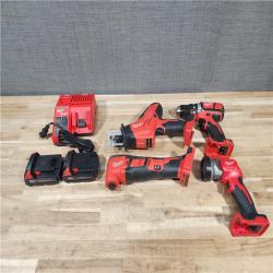 HOUSTON LOCATION - AS-IS M18 18V Lithium-Ion Cordless Combo Kit (4-Tool) with (2) Batteries  Charger and Tool Bag