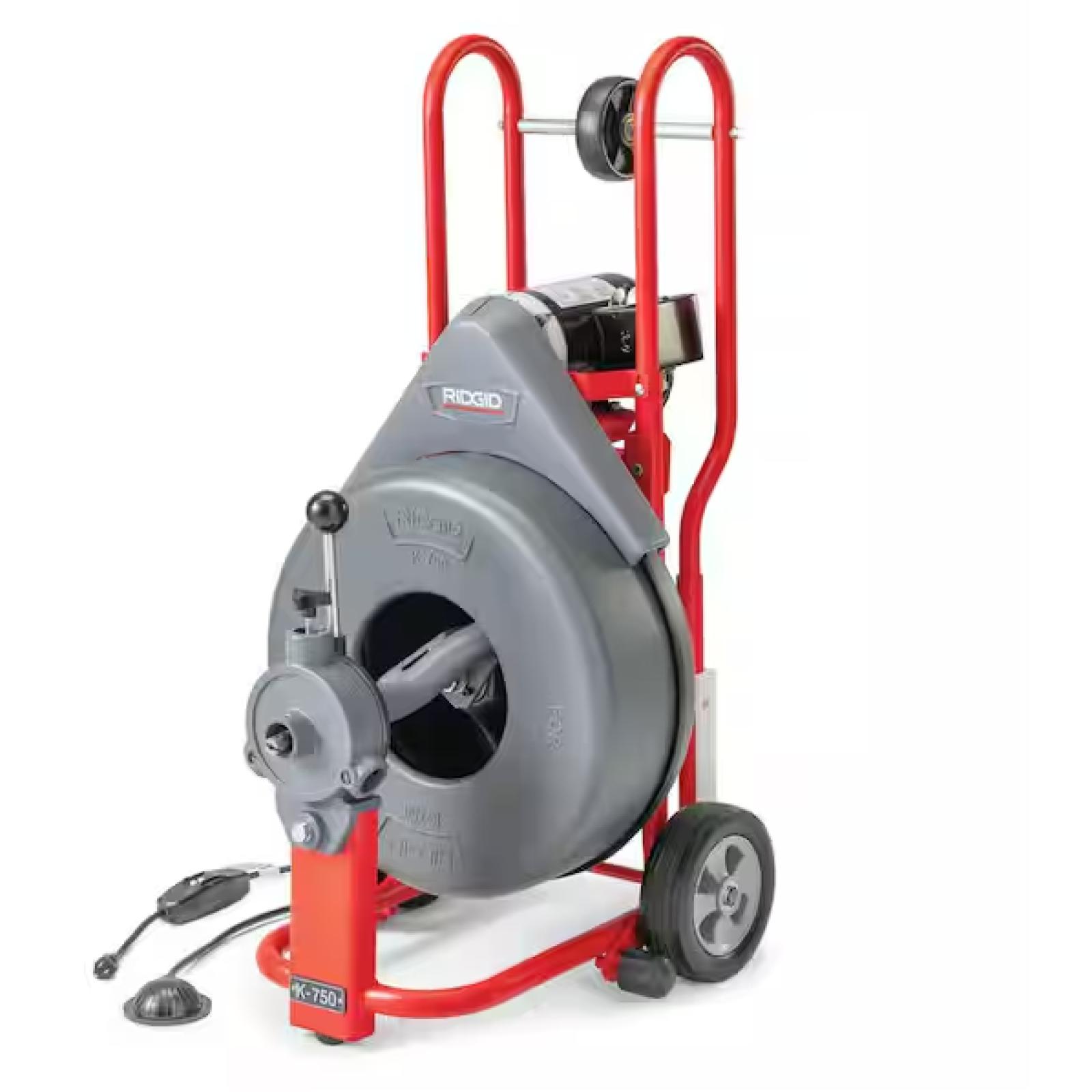 DALLAS LOCATION - RIDGID K-750 Drum Machine Drain Cleaner with C-100 Autofeed 100 ft. x 3/4 in. Cable and 3/4 in. Tool Set