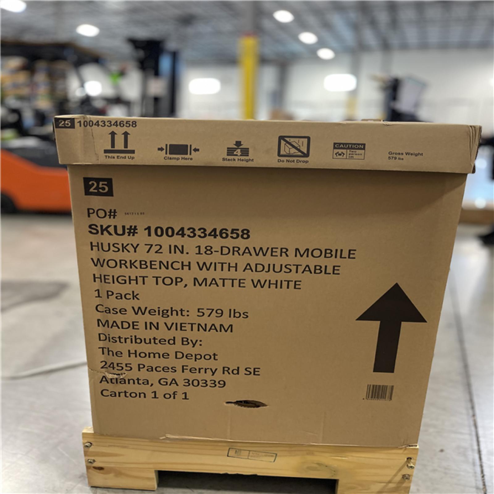 DALLAS LOCATION -AS-IS Husky Tool Storage 72 in. W x 24 in. D 18-Drawer Heavy Duty Adjustable Height Mobile Workbench Cabinet in Matte White