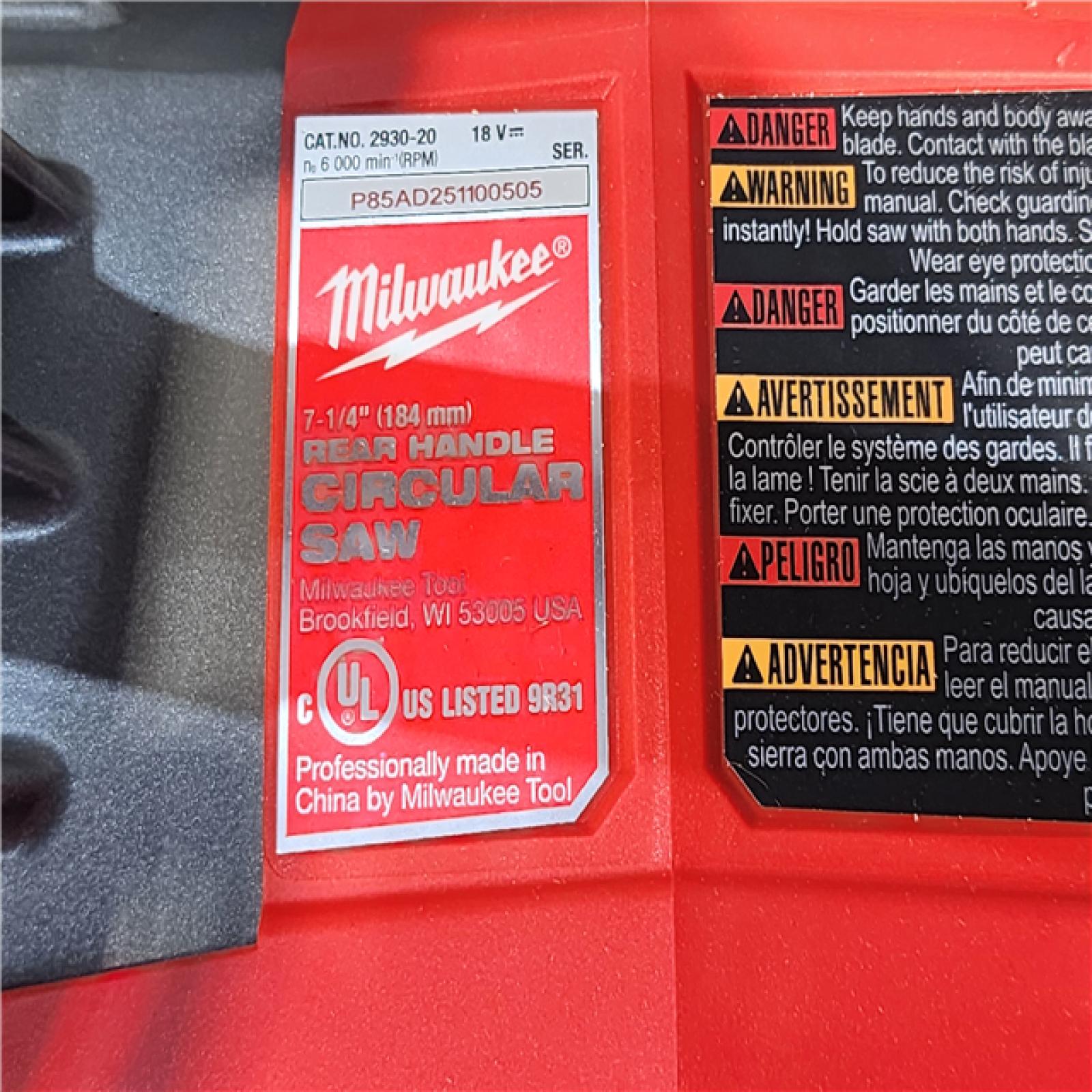 HOUSTON LOCATION - AS-IS MILWAUKEE 7-1/4 REAR HANDLE CIRCULAR SAW (TOOL ONLY)