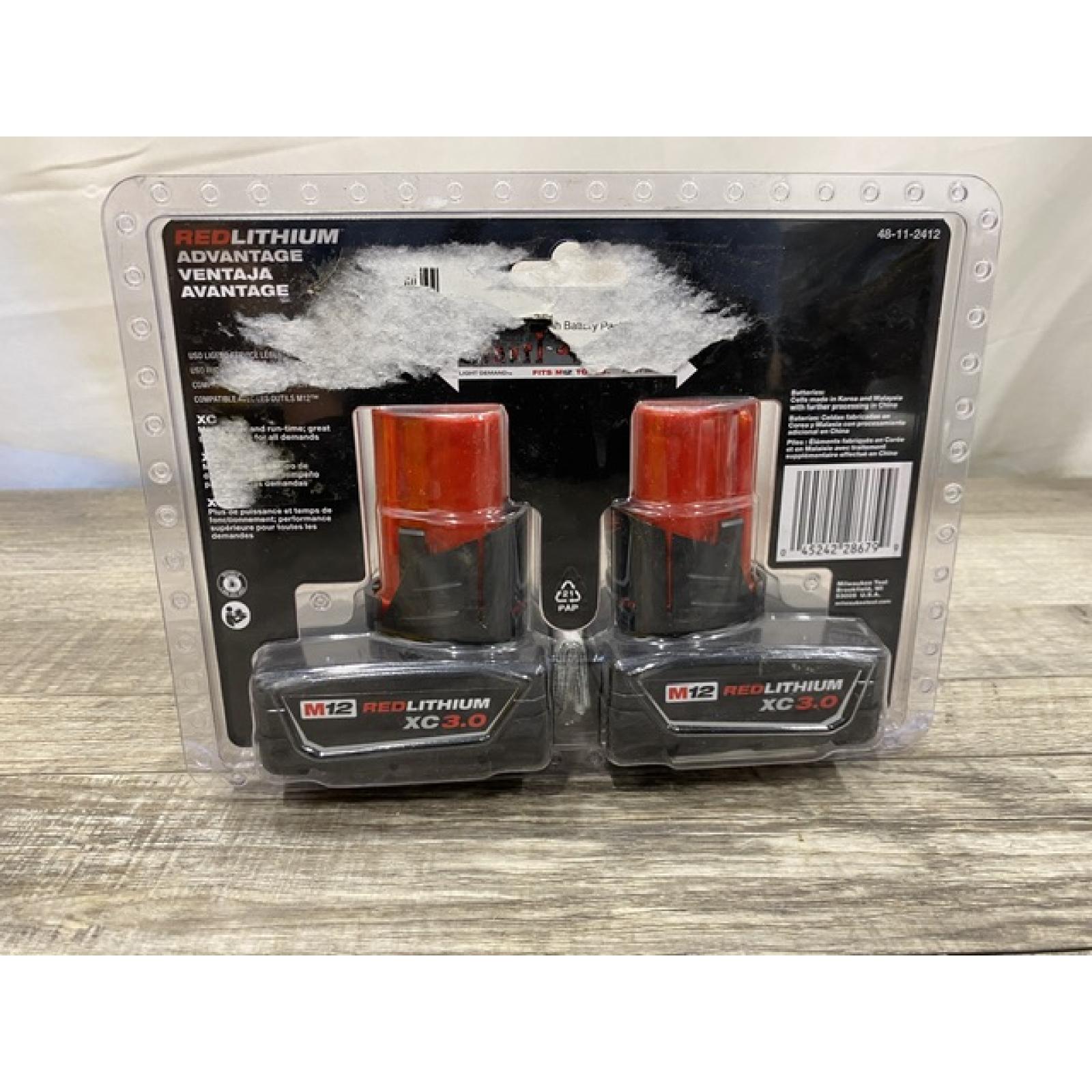 NEW - Milwaukee 12-Volt Lithium-Ion XC Extended Capacity 3.0 Ah Battery Pack (2-Pack)