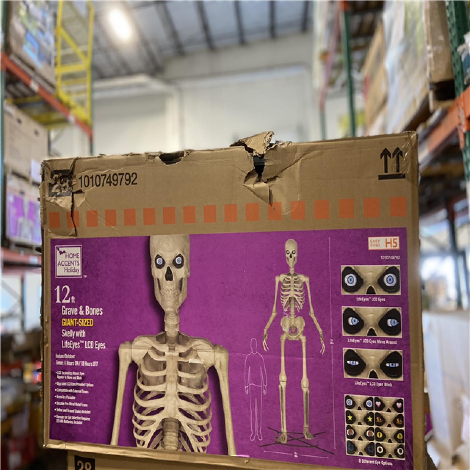 DALLAS LOCATION - Home Accents Holiday 12 ft. Grave & Bones Giant-Sized Skelly with LifeEyes™ LCD Eyes H5