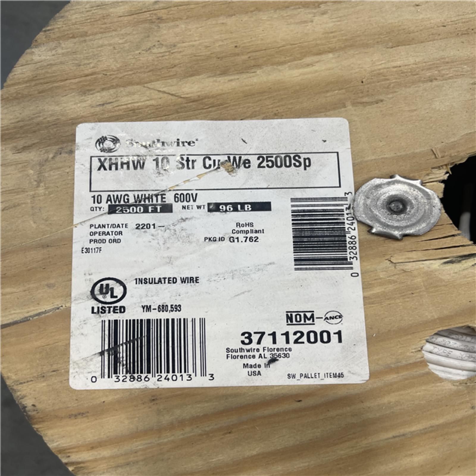 DALLAS LOCATION - Southwire 2 500 ft. 10 White Stranded CU XHHW Wire PALLET-(SEE NOTES)