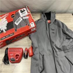 AS-IS Milwaukee Men's 2X-Large 12-Volt Lithium-Ion Cordless Gray Heated Jacket Hoodie Kit