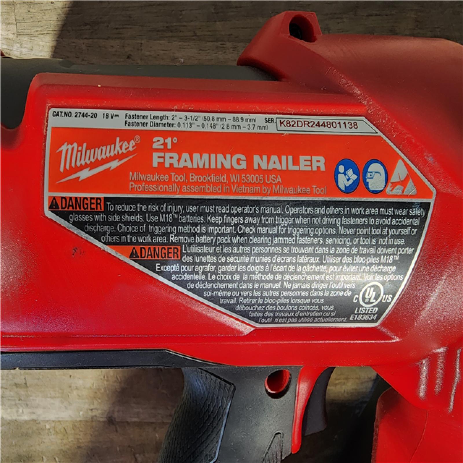 HOUSTON LOCATION - AS-IS Milwaukee 2744-20 M18 FUEL 3-1/2 in. 18V 21-Degree Lithium-Ion Brushless Cordless Framing Nailer (Tool-Only)