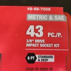 Phoenix NEW Milwaukee SHOCKWAVE 3/8 in. Drive SAE and Metric 6 Point Impact Socket Set (43-Piece) (SEALED)