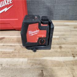 HOUSTON LOCATION - AS-IS Milwaukee Green 100 ft. Cross Line and Plumb Points Rechargeable Laser Level with REDLITHIUM Lithium-Ion USB Battery and Charger