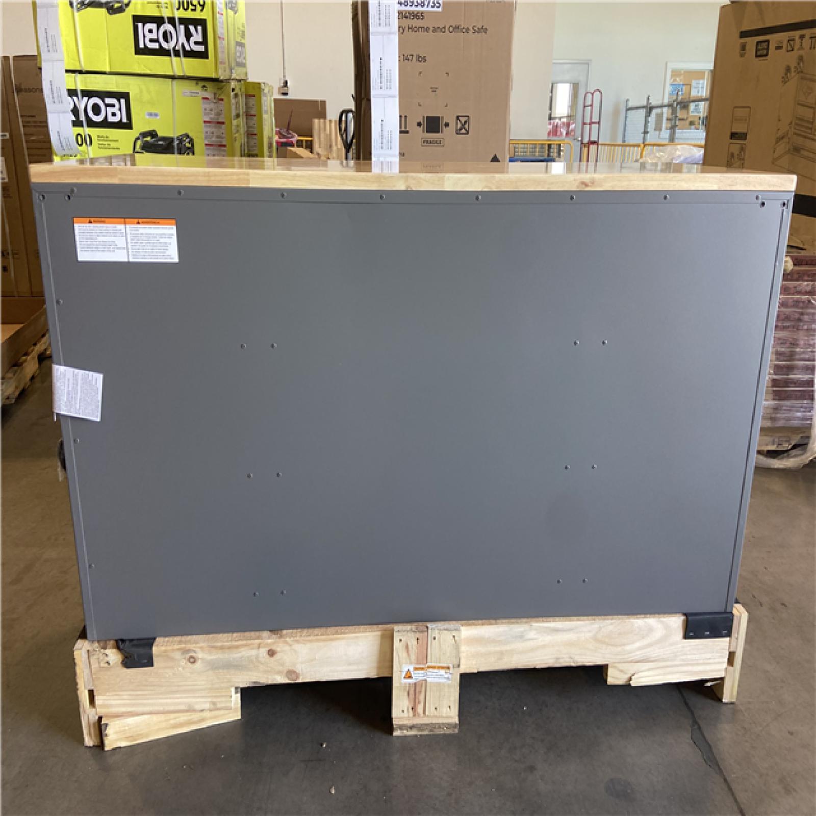 DALLAS LOCATION - Husky Heavy Duty 61 in. W x 23 in. D 15-Drawer Matte Gray Mobile Workbench Cabinet with Solid Wood Top