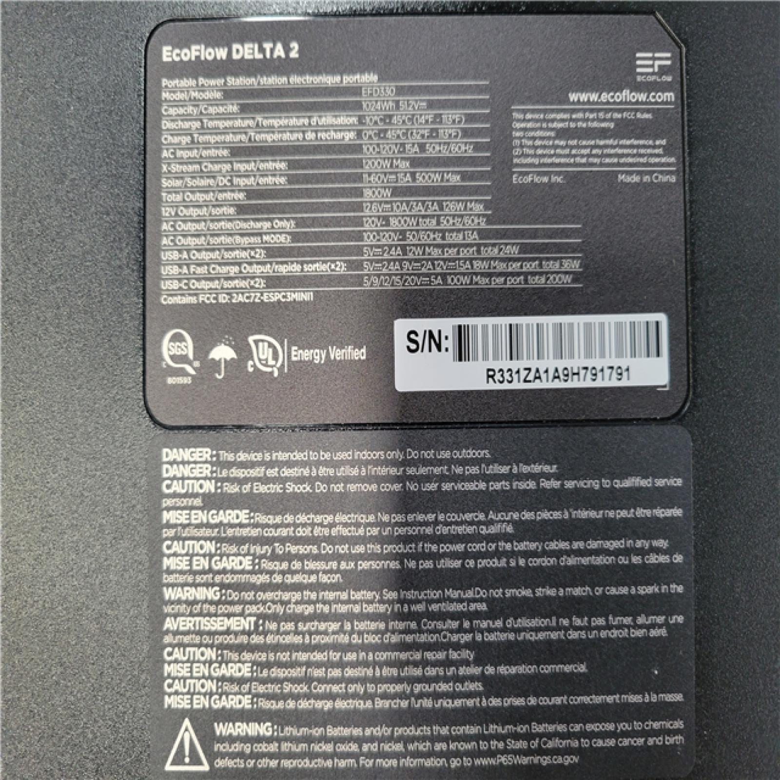 CALIFORNIA AS-IS ECOFLOW 2700W BATTERY GENERATOR