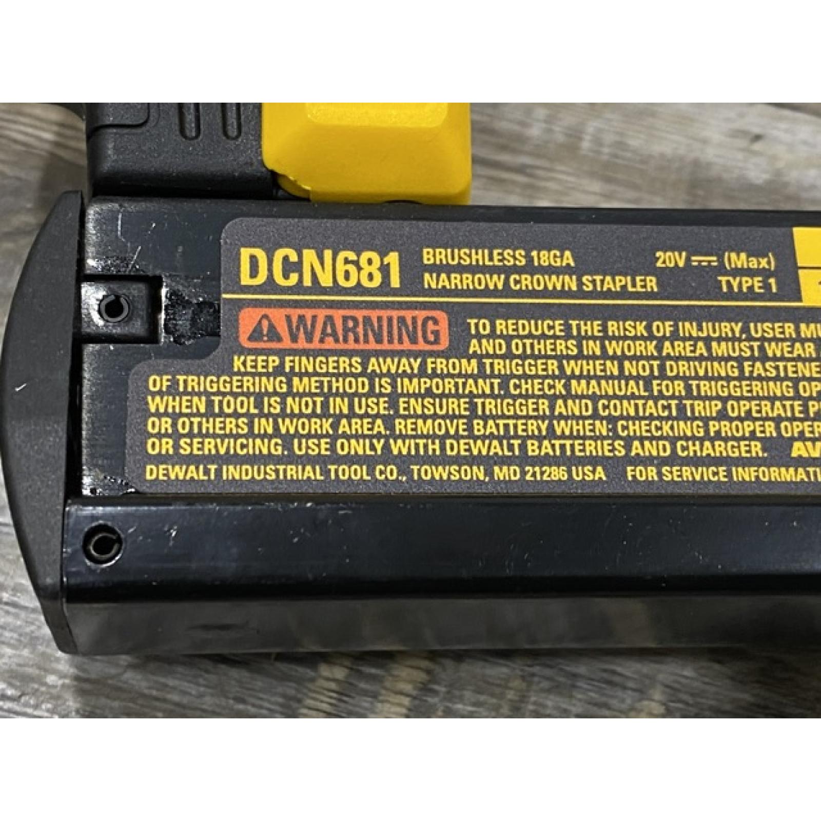 AS-IS DEWALT Cordless 18-Gauge Narrow Crown Stapler (Tool Only)