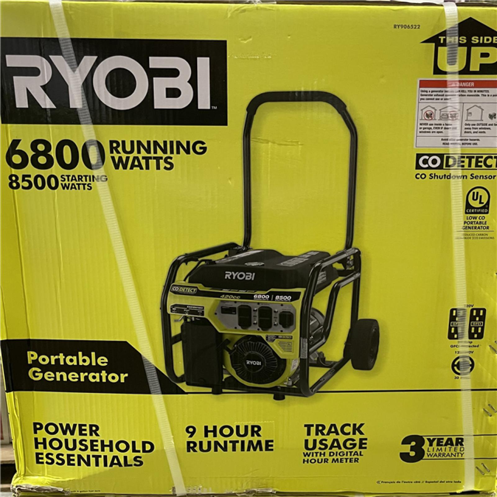 NEW! - RYOBI 6800-Watt Recoil Start UL Gasoline Powered Portable Generator with CO Detect Shutdown Sensor