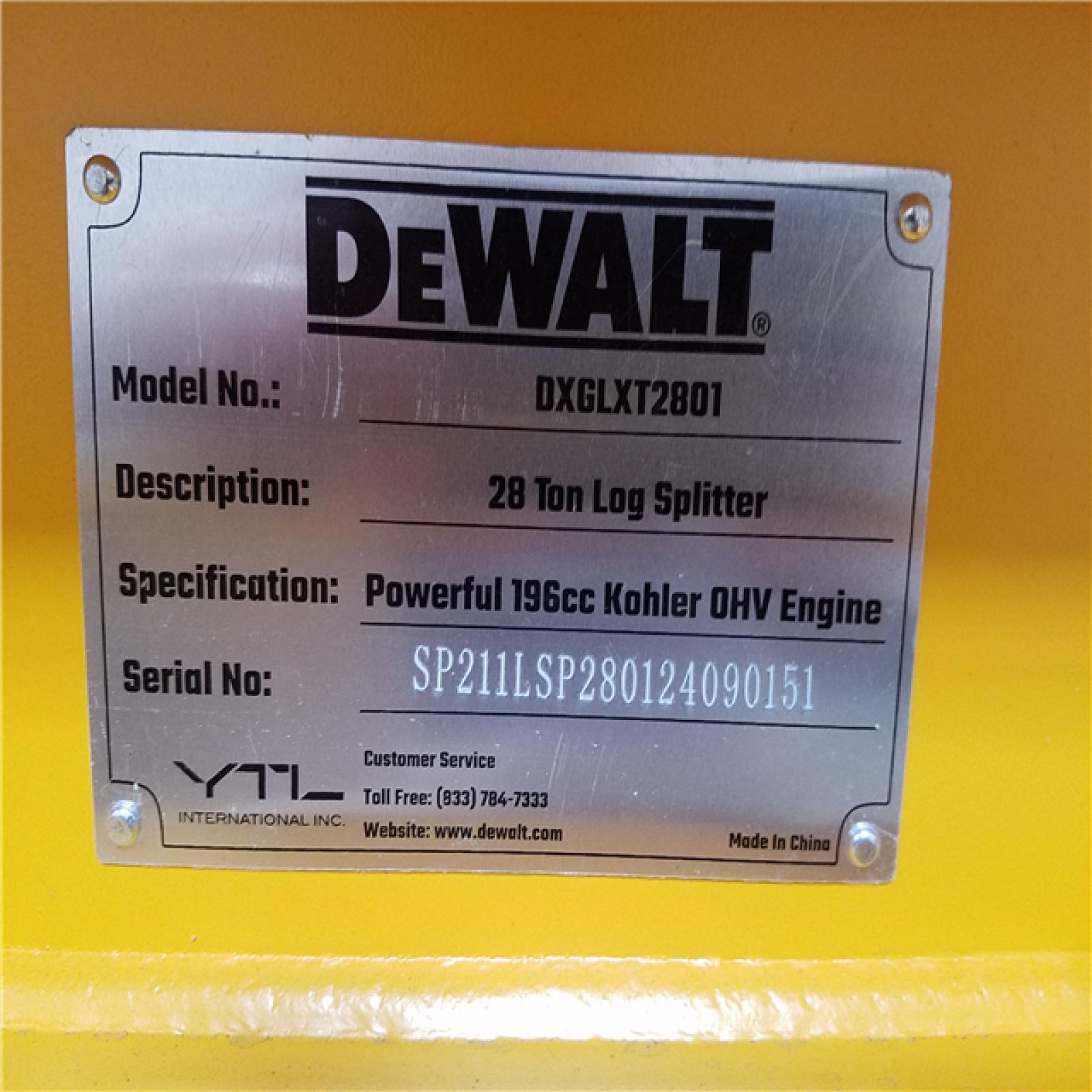 CALIFORNIA AS-IS DEWALT 28 TON LOG SPLITTER