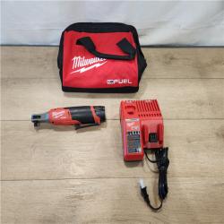 AS-IS- Milwaukee M12 FUEL 12-Volt Lithium-Ion Brushless Cordless 3/8 in. Ratchet Kit with (2) 2.0Ah Batteries  Charger & Tool Bag