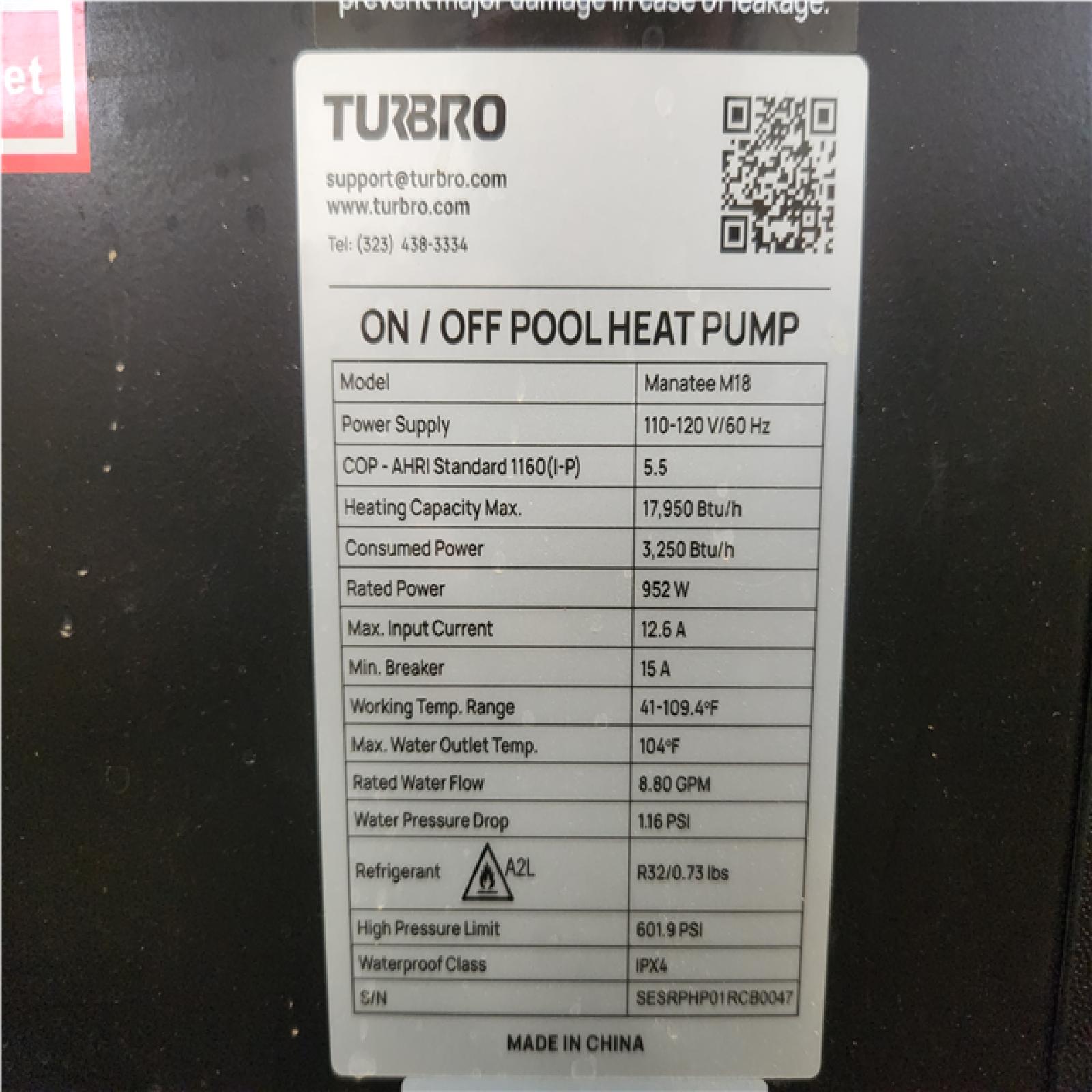 Phoenix LIKE NEW Manatee Pool Heat Pump, 18K BTU