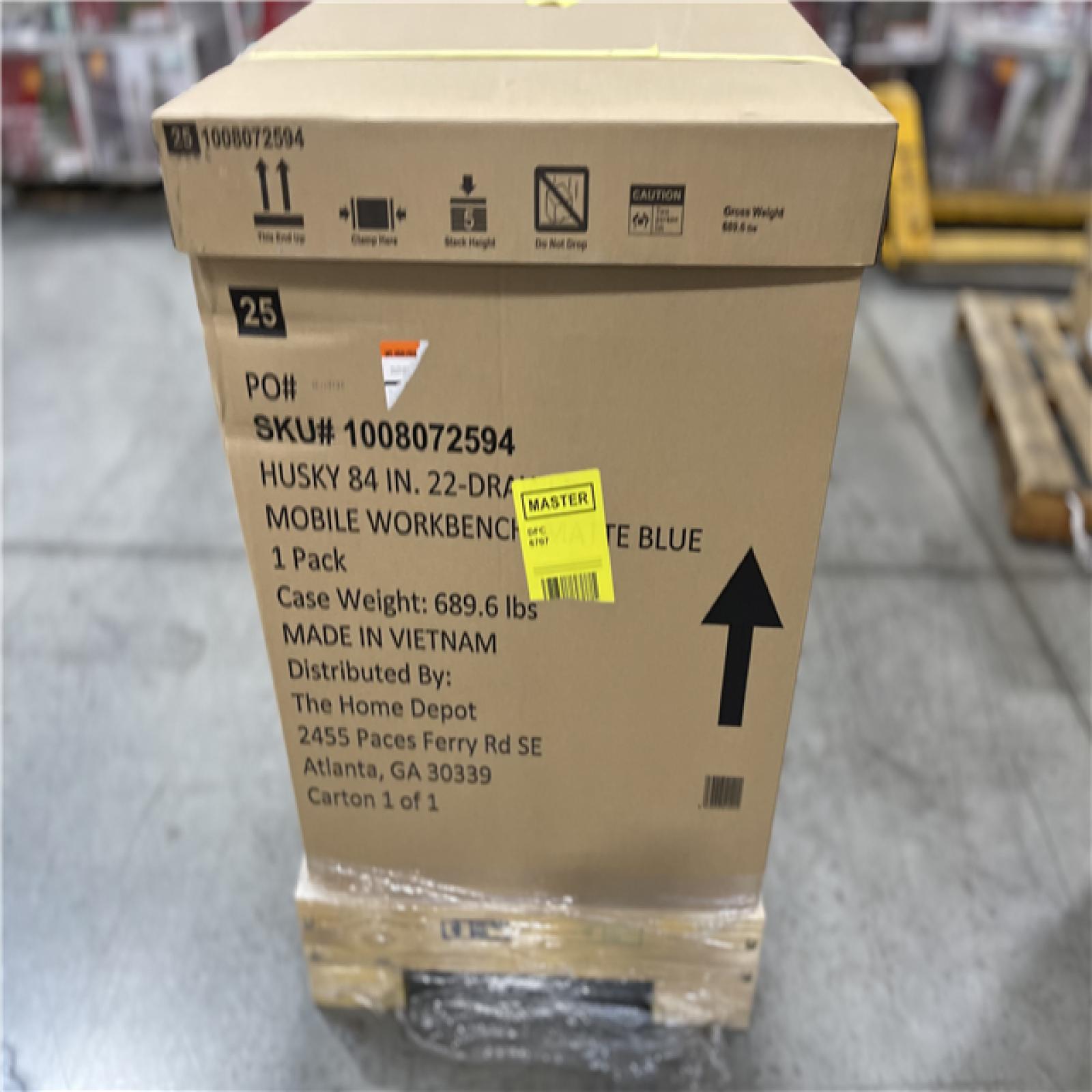 DALLAS LOCATION -Husky Tool Storage Heavy Duty 84 in. W x 24 in. D Matte Blue Mobile Workbench Cabinet