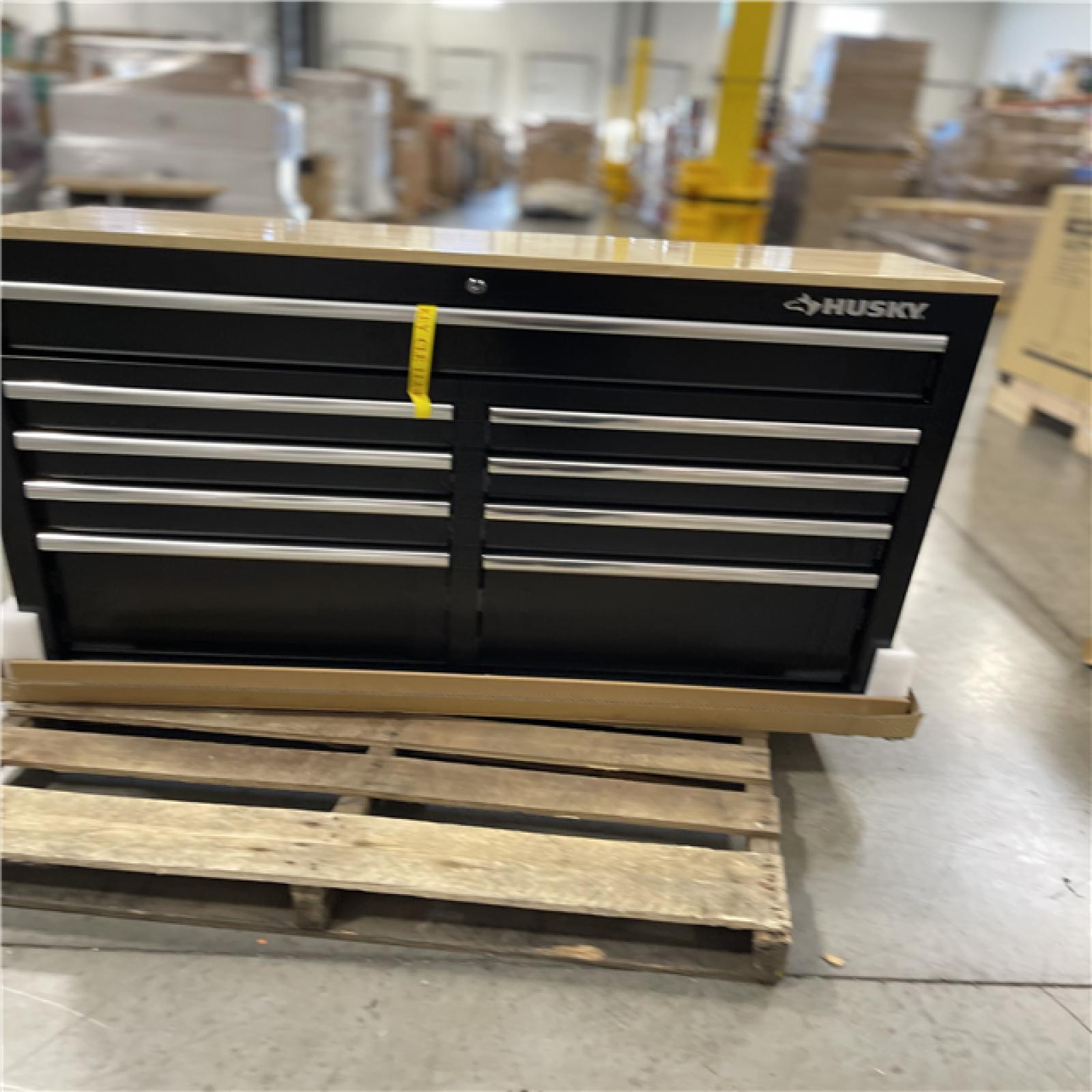 DALLAS LOCATION- AS-IS Husky Tool Storage 46 in. W x 18 in. D 9-Drawer Mobile Workbench Cabinet in Gloss Black