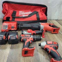 AS-IS  MILWAUKEE M18 18V Lithium-Ion Cordless Combo Tool Kit with Two 3.0Ah Batteries, 1-Charger, 1-Tool Bag (4-Tool)