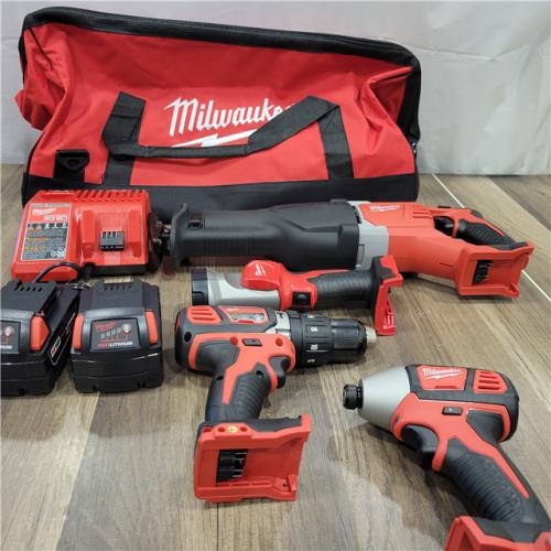AS-IS  MILWAUKEE M18 18V Lithium-Ion Cordless Combo Tool Kit with Two 3.0Ah Batteries, 1-Charger, 1-Tool Bag (4-Tool)