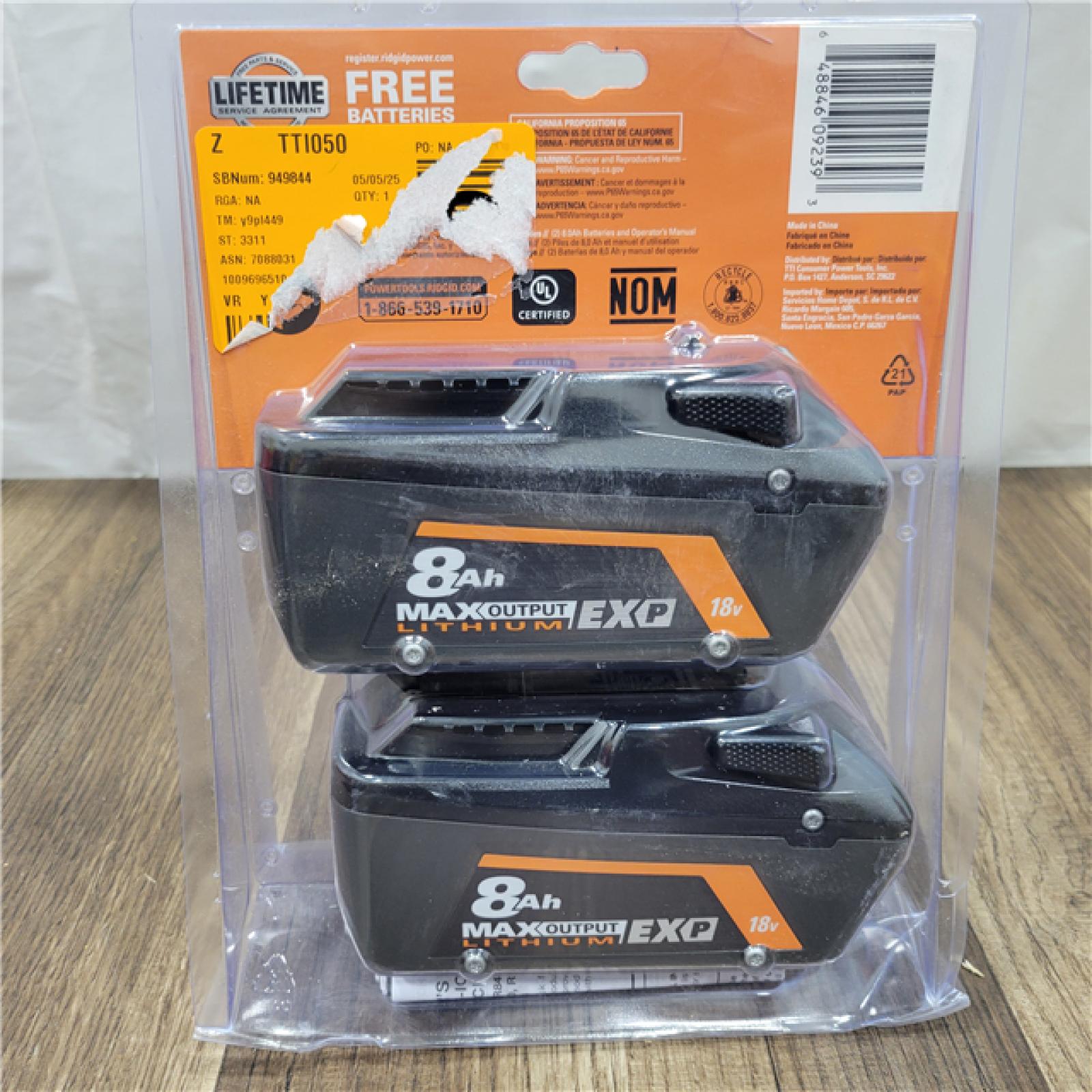 RIDGID NEW! 18V 8.0 Ah Max Output EXP Lithium-Ion Battery (2-Pack)