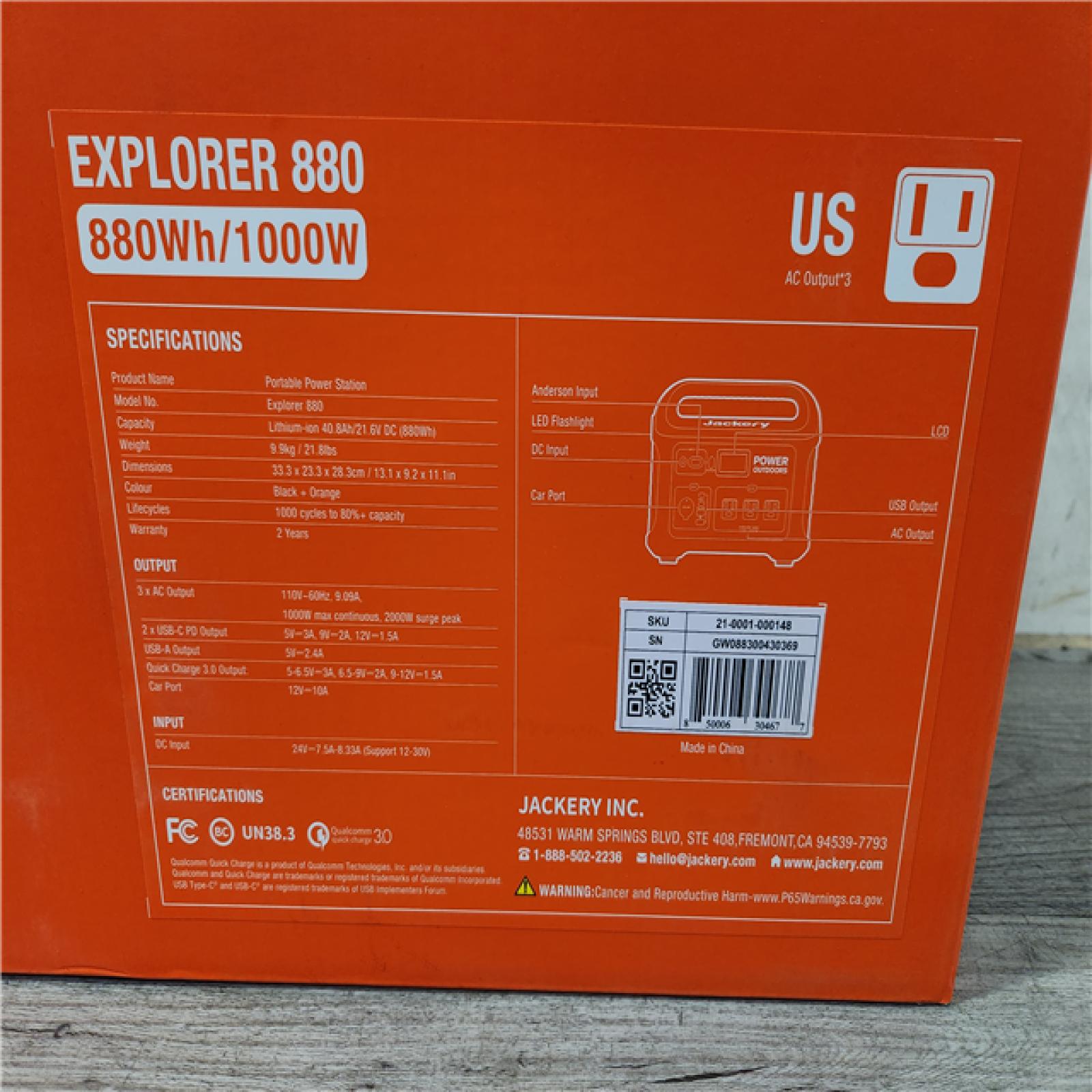 Phoenix Location NEW Jackery 1000-Watt Output/2000W Peak Portable Solar Power Station Explorer 880 Push Start Battery Generator for Outdoors/Camping (SEALED)