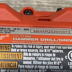 AS-IS Milwaukee FUEL 18V Lithium-Ion Brushless Cordless 1/2 in. Hammer Drill Driver Kit