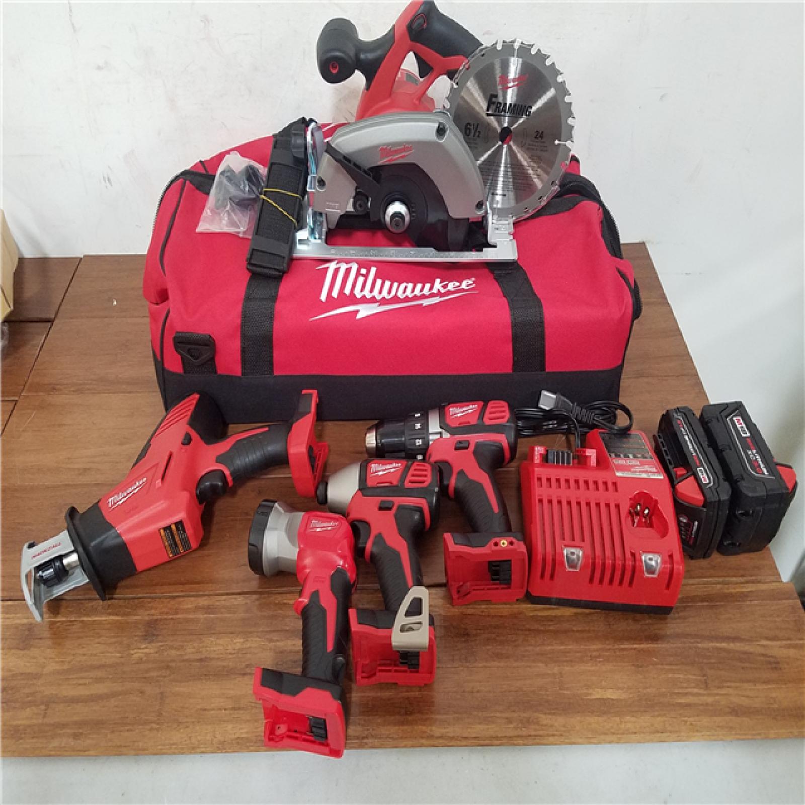 California NEW Milwaukee 5 Piece Tool Kit  Includes (2) Batteries  Charger and Bag