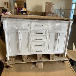 DALLAS LOCATION - Home Decorators Collection Aberdeen 72 in. Double Sink Freestanding White Bath Vanity with Carrara Marble Top (Assembled)