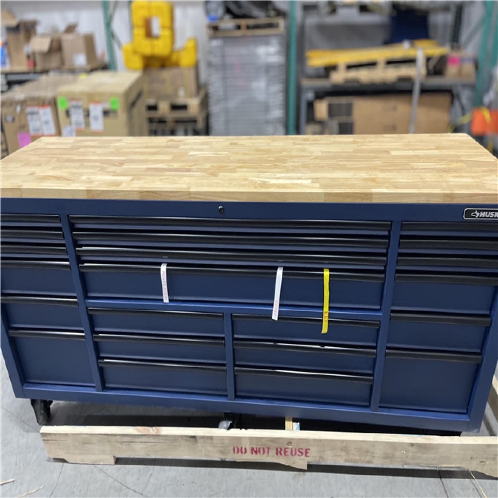 DALLAS LOCATION- AS-IS Husky Tool Storage Heavy Duty 84 in. W x 24 in. D Matte Blue Mobile Workbench Cabinet