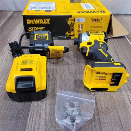 AS-IS DEWALT ATOMIC 20V MAX Lithium-Ion Cordless 1/4 in. Brushless Impact Driver Kit, 5 Ah Battery, Charger, and Bag