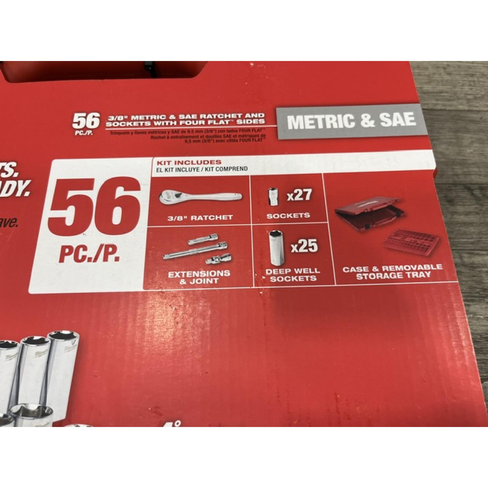 NEW - Milwaukee 3/8 in. Drive SAE/Metric Ratchet and Socket Mechanics Tool Set (56-Piece)