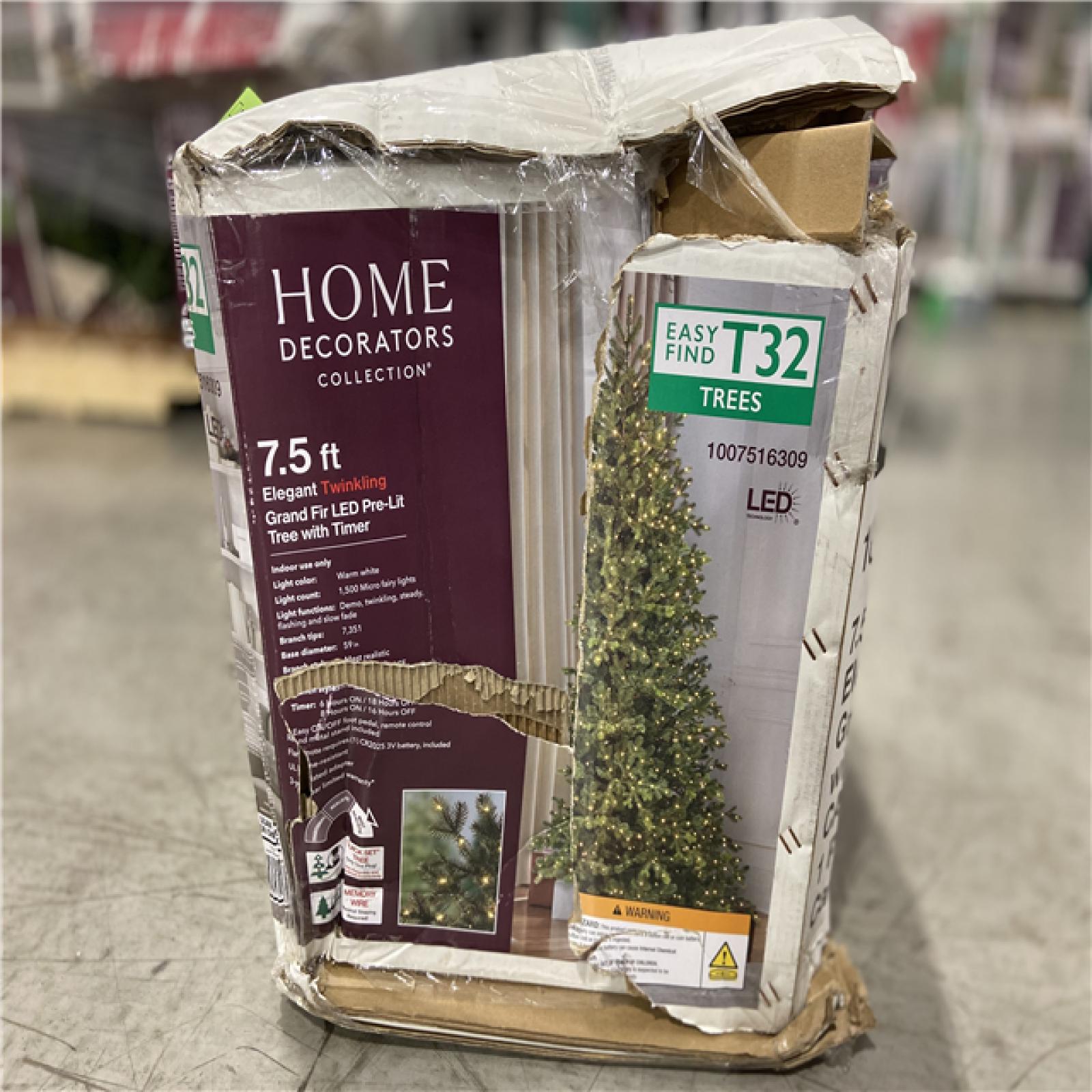 DALLAS LOCATION - Home Decorators Collection 7.5 ft. Elegant Twinkling Grand Fir LED Pre-Lit Artificial Christmas Tree with Timer T32