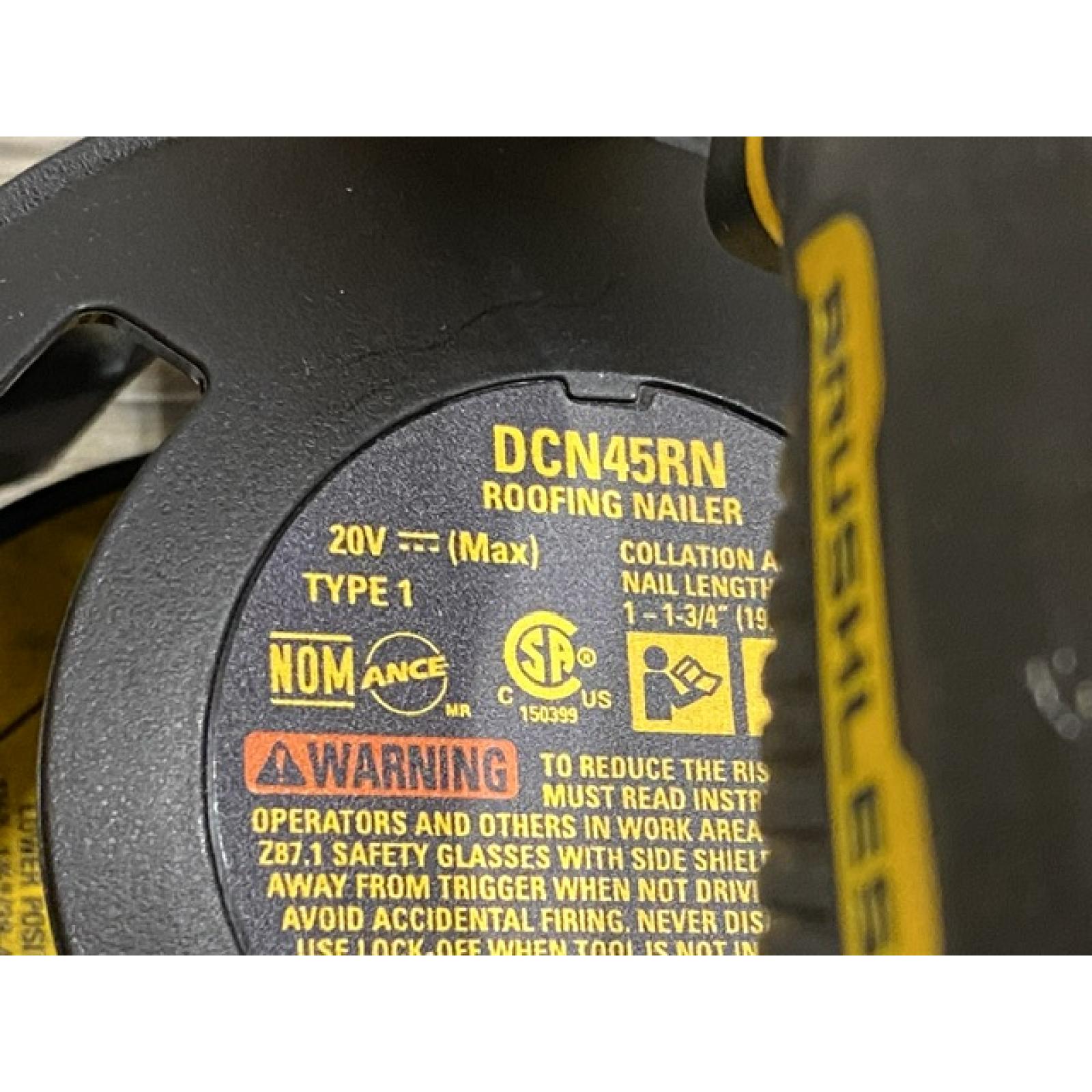 AS-IS DEWALT 20V MAX Lithium-Ion 15-Degree Electric Cordless Roofing Nailer Kit