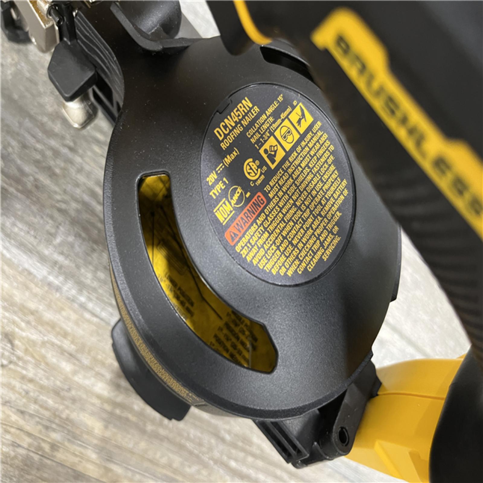 AS-IS DEWALT 20V MAX Lithium-Ion 15-Degree Electric Cordless Roofing Nailer Kit