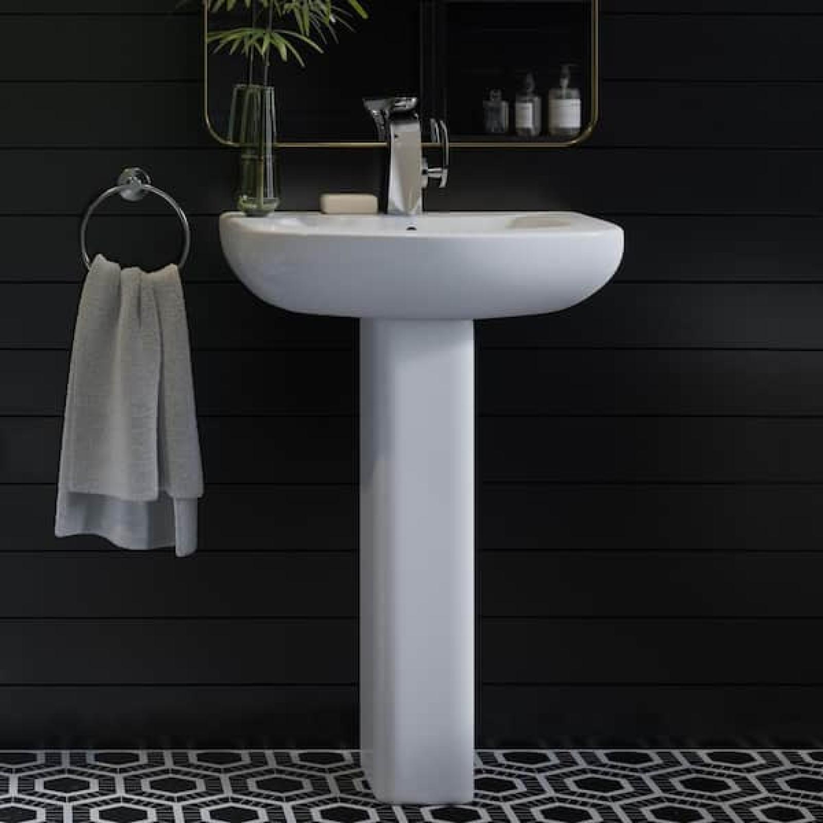 Phoenix NEW Swiss Madison Chateau 25.6 in. Pedestal Ceramic Bathroom Sink Round Single Faucet Hole in White Pallet of 8 (RV: $906
