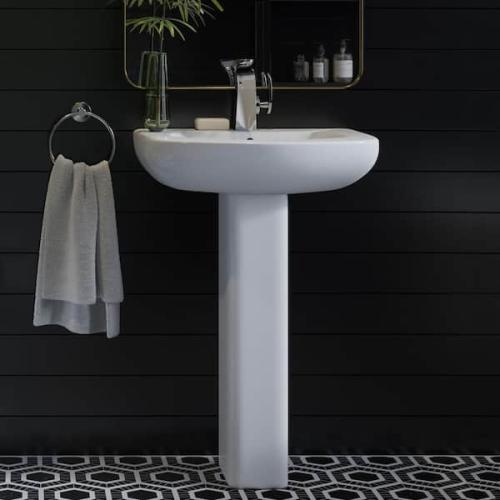 Phoenix NEW Swiss Madison Chateau 25.6 in. Pedestal Ceramic Bathroom Sink Round Single Faucet Hole in White Pallet of 8 (RV: $906